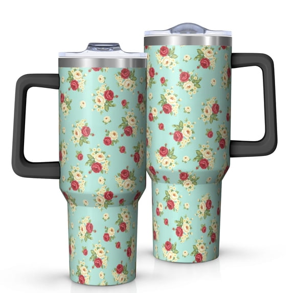 40oz Pioneer Flower Floral Print Pattern Insulated Tumbler with Handle, BPA-Free Leak Proof Lid and Straws, Double Wall Vacuum, Hot 12h/Cold 34h