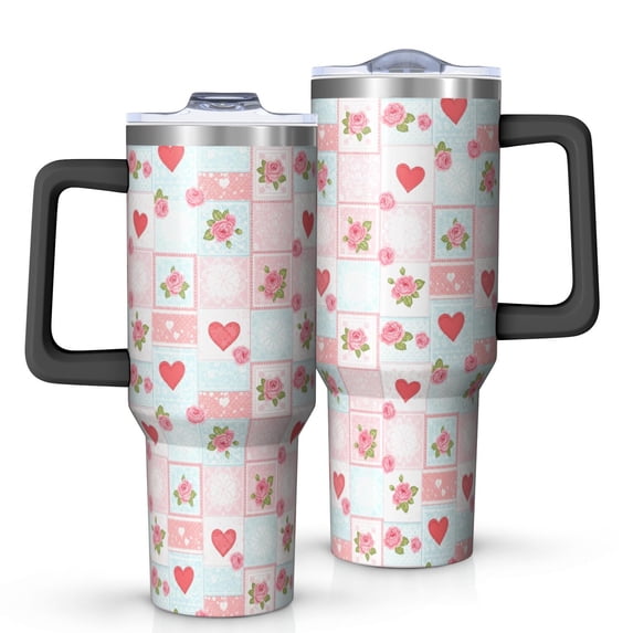 40oz Pioneer Flower Floral Print Pattern Insulated Tumbler with Handle, BPA-Free Leak Proof Lid and Straws, Double Wall Vacuum, Hot 12h/Cold 34h