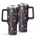 thumbnail image 1 of 40oz Pioneer Flower Floral Print Pattern Insulated Tumbler with Handle, BPA-Free Leak Proof Lid and Straws, Double Wall Vacuum, Hot 12h/Cold 34h, 1 of 6