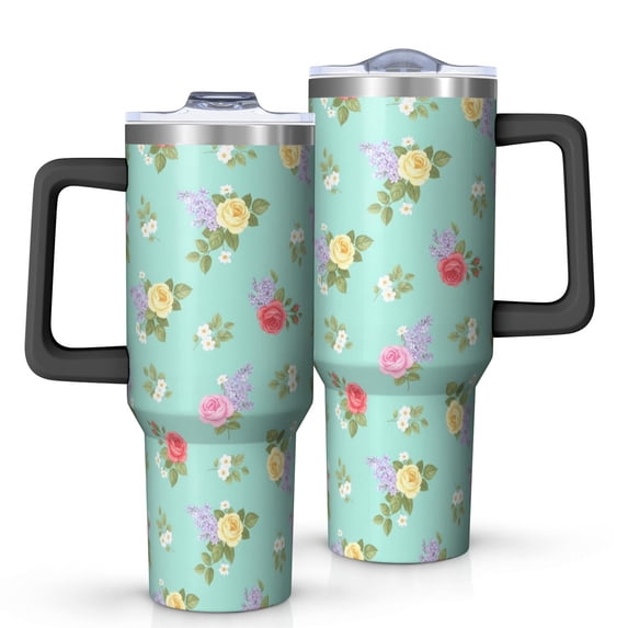 40oz Pioneer Flower Floral Print Pattern Insulated Tumbler with Handle, BPA-Free Leak Proof Lid and Straws, Double Wall Vacuum, Hot 12h/Cold 34h