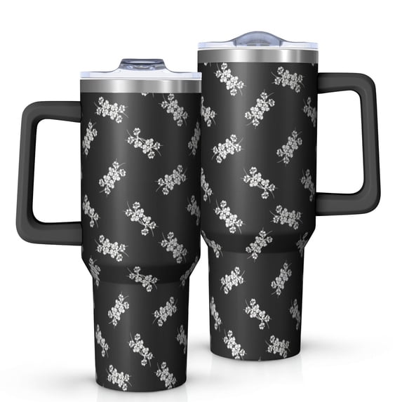 40oz Pioneer Flower Floral Print Pattern Insulated Tumbler with Handle, BPA-Free Leak Proof Lid and Straws, Double Wall Vacuum, Hot 12h/Cold 34h