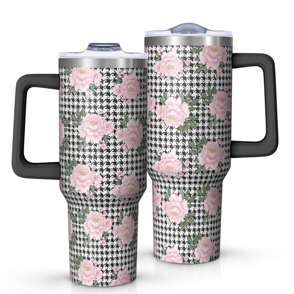40oz Pioneer Flower Floral Print Pattern Insulated Tumbler with Handle, BPA-Free Leak Proof Lid and Straws, Double Wall Vacuum, Hot 12h/Cold 34h