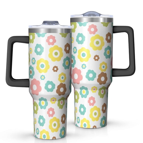 40oz Pioneer Flower Floral Print Pattern Insulated Tumbler with Handle, BPA-Free Leak Proof Lid and Straws, Double Wall Vacuum, Hot 12h/Cold 34h