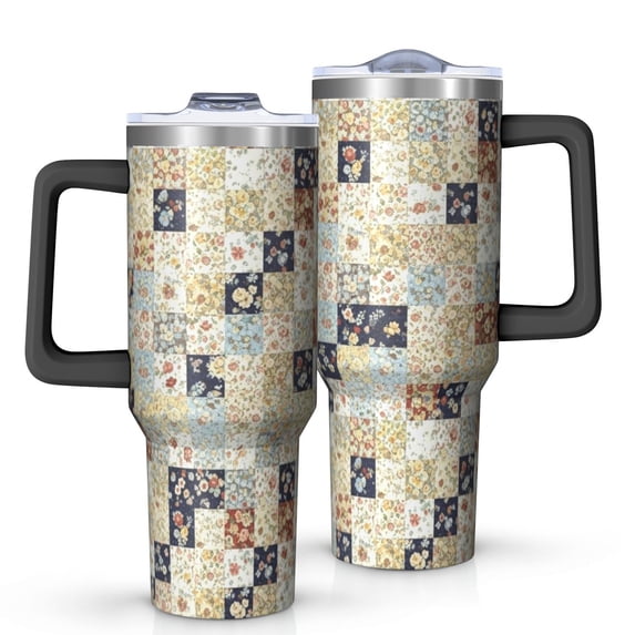 40oz Pioneer Flower Floral Print Pattern Insulated Tumbler with Handle, BPA-Free Leak Proof Lid and Straws, Double Wall Vacuum, Hot 12h/Cold 34h