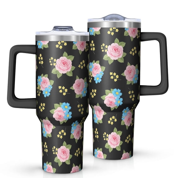 40oz Pioneer Flower Floral Print Pattern Insulated Tumbler with Handle, BPA-Free Leak Proof Lid and Straws, Double Wall Vacuum, Hot 12h/Cold 34h