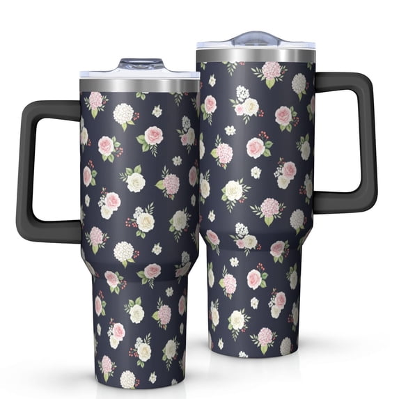 40oz Pioneer Flower Floral Print Pattern Insulated Tumbler with Handle, BPA-Free Leak Proof Lid and Straws, Double Wall Vacuum, Hot 12h/Cold 34h