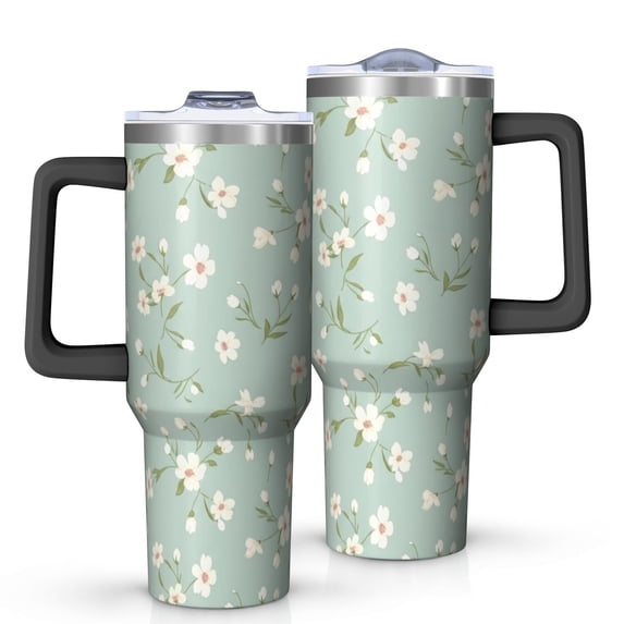40oz Pioneer Flower Floral Print Pattern Insulated Tumbler with Handle, BPA-Free Leak Proof Lid and Straws, Double Wall Vacuum, Hot 12h/Cold 34h
