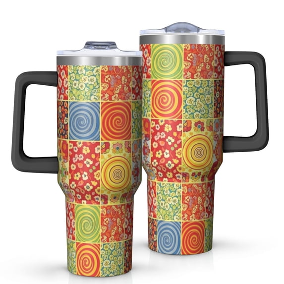 40oz Pioneer Flower Floral Print Pattern Insulated Tumbler with Handle, BPA-Free Leak Proof Lid and Straws, Double Wall Vacuum, Hot 12h/Cold 34h