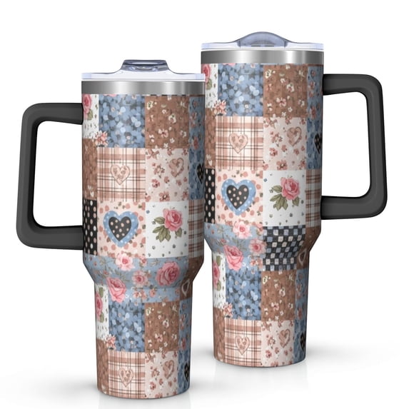 40oz Pioneer Flower Floral Print Pattern Insulated Tumbler with Handle, BPA-Free Leak Proof Lid and Straws, Double Wall Vacuum, Hot 12h/Cold 34h