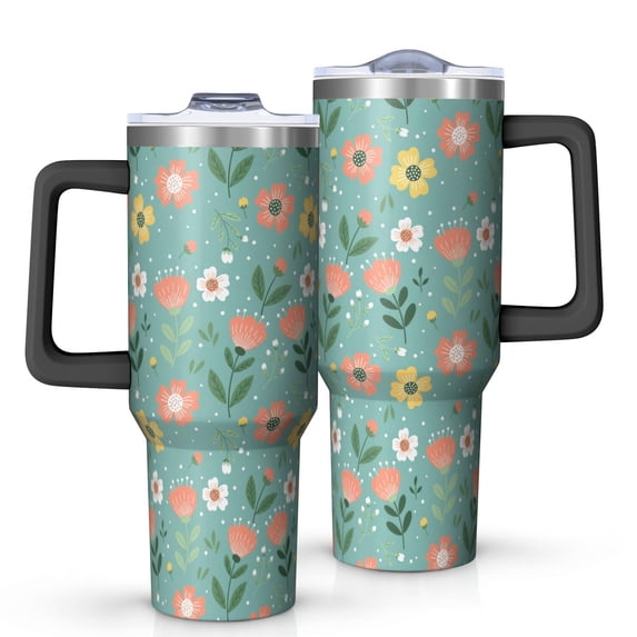 40oz Pioneer Flower Floral Print Pattern Insulated Tumbler with Handle, BPA-Free Leak Proof Lid and Straws, Double Wall Vacuum, Hot 12h/Cold 34h