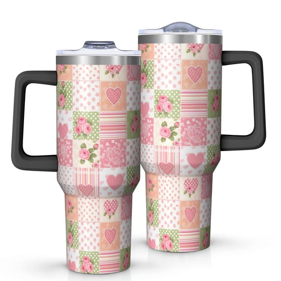 40oz Pioneer Flower Floral Print Pattern Insulated Tumbler with Handle, BPA-Free Leak Proof Lid and Straws, Double Wall Vacuum, Hot 12h/Cold 34h
