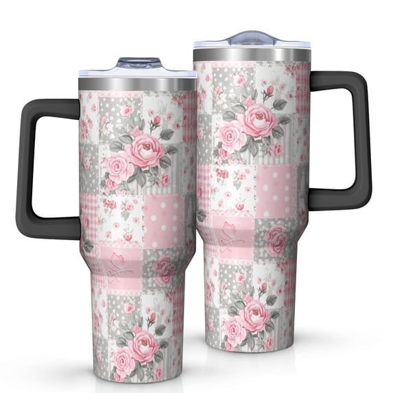 40oz Pioneer Flower Floral Print Pattern Insulated Tumbler with Handle, BPA-Free Leak Proof Lid and Straws, Double Wall Vacuum, Hot 12h/Cold 34h