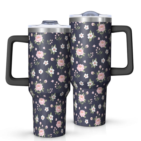 40oz Pioneer Flower Floral Print Pattern Insulated Tumbler with Handle, BPA-Free Leak Proof Lid and Straws, Double Wall Vacuum, Hot 12h/Cold 34h