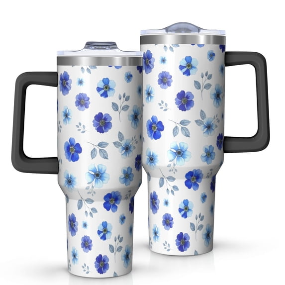 40oz Pioneer Flower Floral Print Pattern Insulated Tumbler with Handle, BPA-Free Leak Proof Lid and Straws, Double Wall Vacuum, Hot 12h/Cold 34h