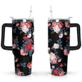 thumbnail image 1 of 40oz Pioneer Tumbler with Handle Lid and Straw,Colorful Floral Tumblers Gifts for Women Girls Men Adults（Black）, 1 of 7
