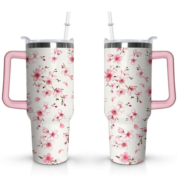 40oz Pioneer Tumbler with Handle Lid and Straw,Colorful Floral Tumblers Gifts for Women Girls Men Adults(Pink)