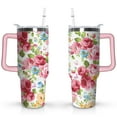 thumbnail image 1 of 40oz Pioneer Tumbler with Handle Lid and Straw,Colorful Floral Tumblers Gifts for Women Girls Men Adults（Pink）, 1 of 7