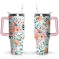 thumbnail image 1 of 40oz Pioneer Tumbler with Handle Lid and Straw,Colorful Floral Tumblers Gifts for Women Girls Men Adults（Pink）, 1 of 7