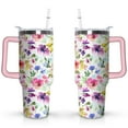 thumbnail image 1 of 40oz Pioneer Tumbler with Handle Lid and Straw,Colorful Floral Tumblers Gifts for Women Girls Men Adults（Pink）, 1 of 7