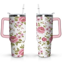 40oz Pioneer Tumbler with Handle Lid and Straw,Colorful Floral Tumblers Gifts for Women Girls Men Adults（Pink）