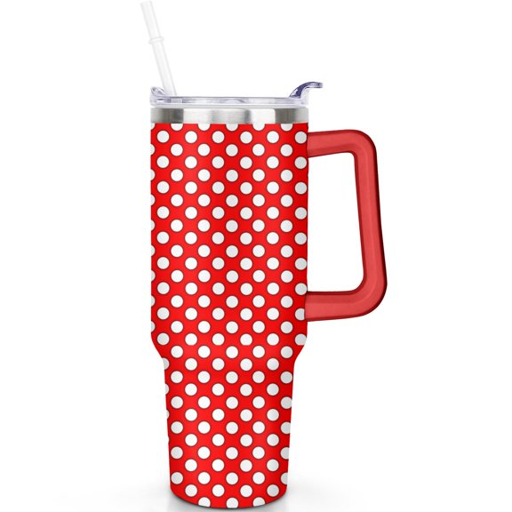 40oz Polka Dots Tumbler with Handle Straw 40 oz Polka Dots Theme Tumbler Spill Proof Lid Double Insulated Travel Must Haves Cup Polka Dots Gifts for Men Women