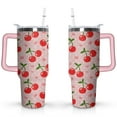 thumbnail image 1 of 40oz Red Cherry Fruit Pattern Stainless Steel Flip Straw Tumbler Spill Proof Travel Cup Double Wall Vacuum Insulated Coffee Mug with Top Handle, 1 of 6