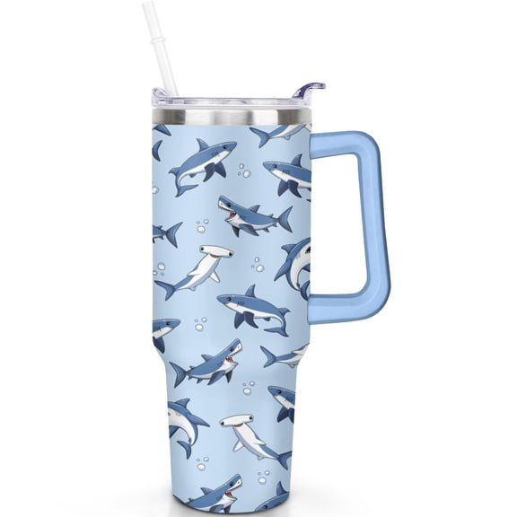 40oz Shark Stainless Steel Tumbler with Flip Straw Lid Handle Vacuum Insulated Leak Proof Travel Cup Gift for Him Her Travel Tumbler Must Have