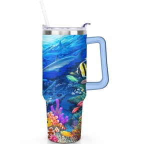 40oz Shark Theme Tumbler: Handle Straw 40 oz Shark Travel Must Haves Tumbler, LeakProof Lid Double Insulated Travel Cup Amazon's Choice Gifts