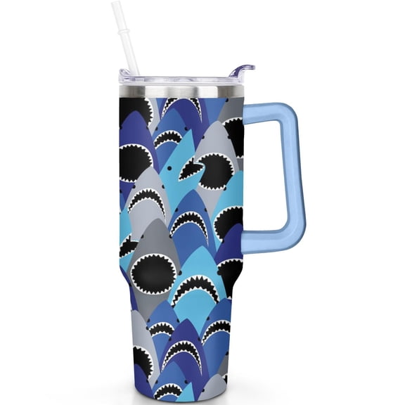 40oz Shark Theme Tumbler: Handle Straw 40 oz Shark Tumbler, LeakProof Lid Double Insulated Travel Cup Amazon's Choice Gifts Travel Must Haves