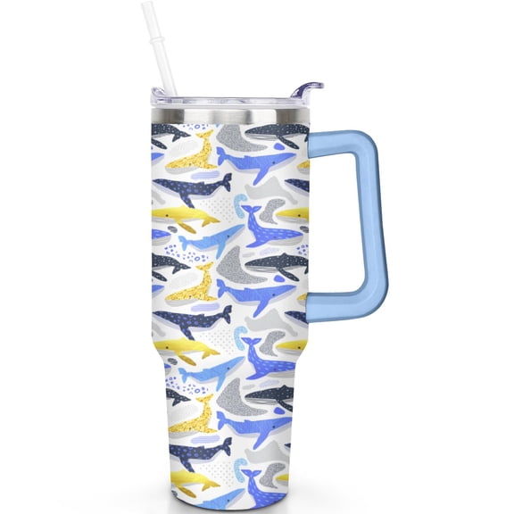 40oz Shark Theme Tumbler with Handle Straw 40 oz Shark Tumbler SpillProof Lid Double Insulated Coffee Cup Shark Gifts for Men Women Travel Must Haves