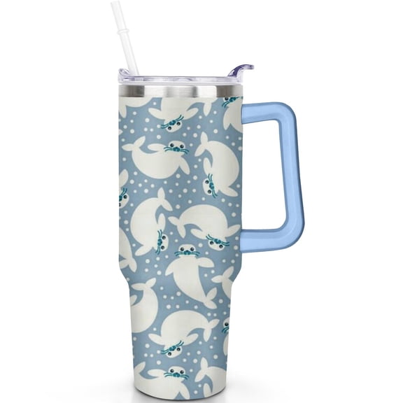 40oz Shark Theme Tumbler with Handle and Straw 40 oz Shark Tumbler with Spill Proof Lid Double Insulated Best Shark Gifts 2025 Travel Must Haves