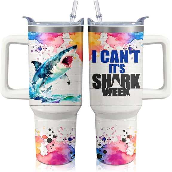 40oz Shark Tumbler with Handle and Straw,Ocean Stainless Steel Insulated Cup with Lid and Straw, Travel Coffee Mug Water Bottle, Birthday Mothers Day Gifts for Women Men Animal Lovers