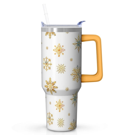 40oz Snowflakes Tumbler with Lid and Straw, Stainless Steel Cup with Handle Classic Red and Green Plaid Travel Coffee Mug, Christmas Gifts
