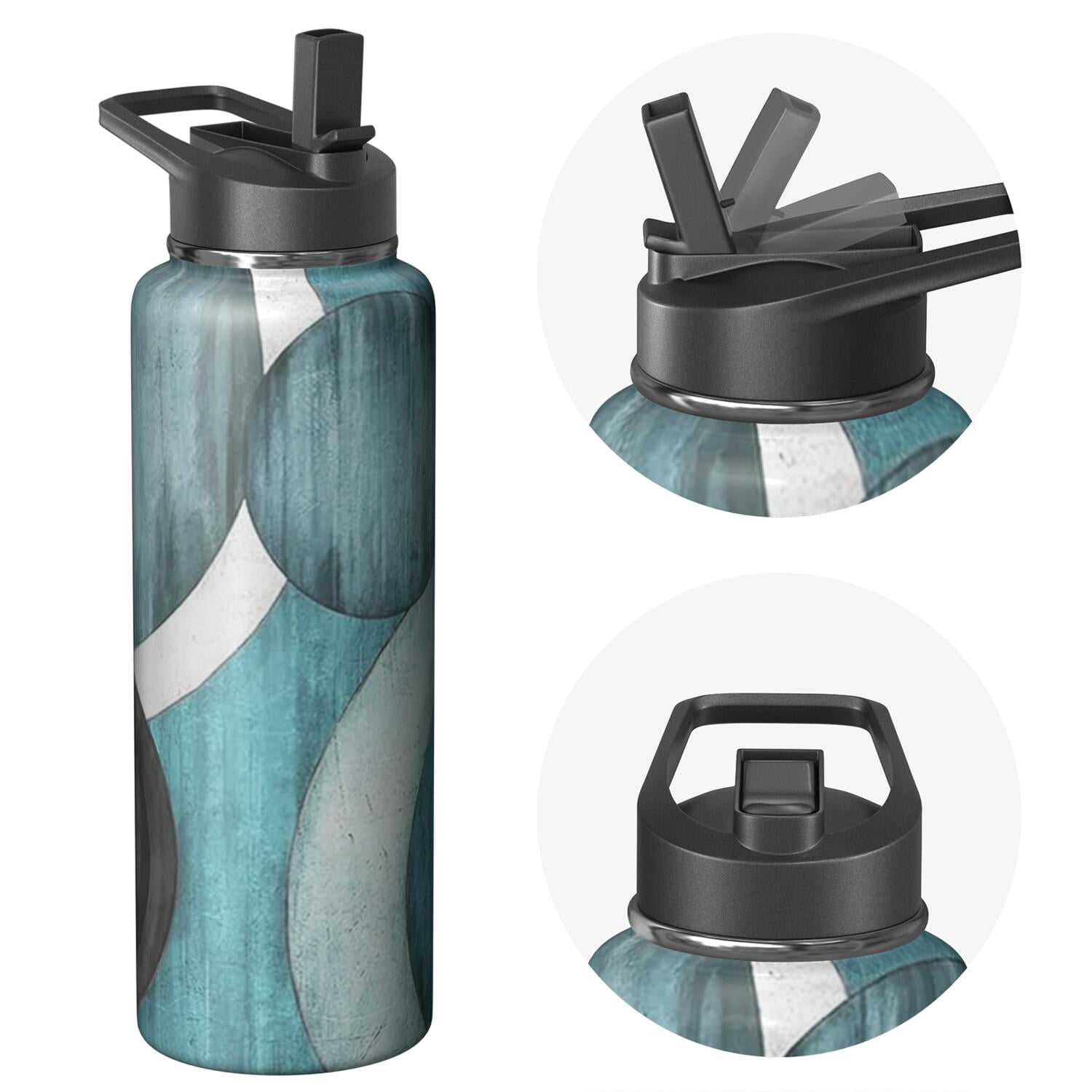 40oz Sports Water Bottle Bohemian Boho Themed Design Triple Walled Insulated Stainless Steel With Straw Leak Proof for Travel Gym