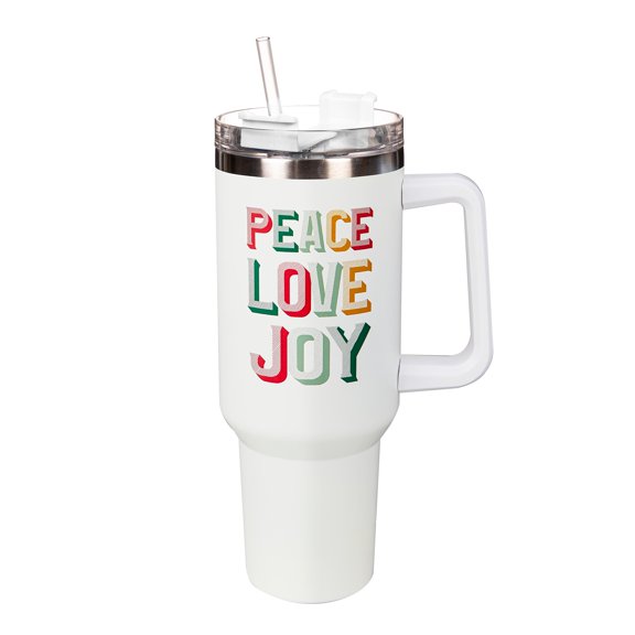 Christmas Vacation Tumbler Stainless-Steel Canyon Cup w/ Straw, Peace Love Joy, 40oz, Gift Box