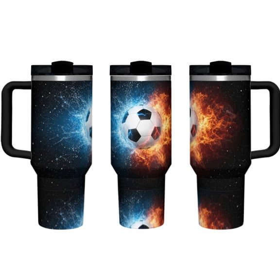 40oz Stainless Steel Cool Flame Lightning Soccer Tumbler Travel Mug, Fits Car Cup, Portable Water Bottle, Perfect Birthday & Christmas Sports Gift