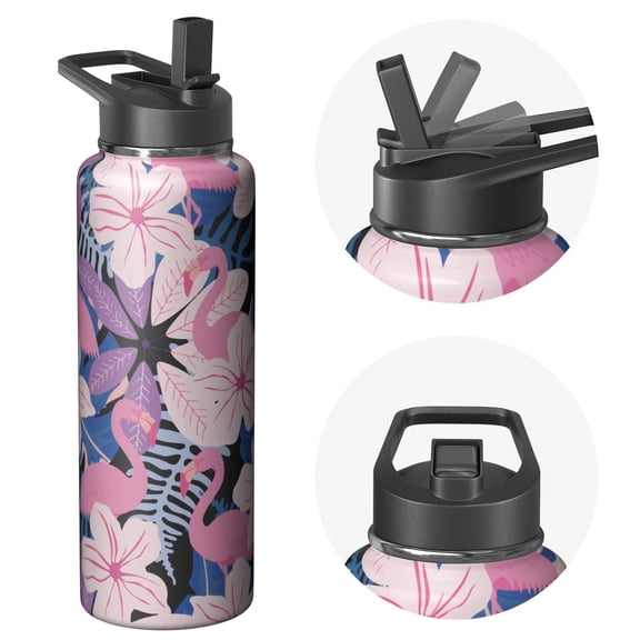 40oz Stainless Steel Flamingo Themed Water Bottle - Suitable for Camping Hiking Sports, Leakproof, Vacuum Insulated Double Wall, Keeps Drinks Hot Cold, Gift for Flamingo Themed Lovers