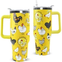 40oz Stainless Steel Insulated Chicken Tumbler with Handle & Straw - Funny Crowing Rooster Travel Mug, Coffee Water Bottle, Novelty Gift Decor
