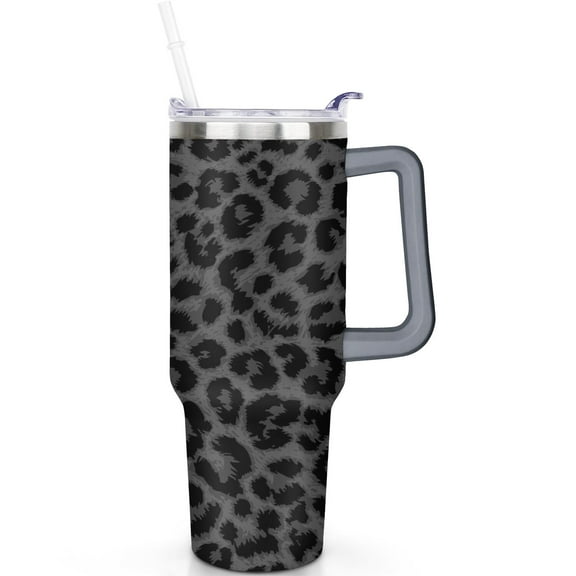 40oz Stainless Steel Leopard Cup with Straw Lid and Handle, Leak Proof Gift Tumbler for Travel