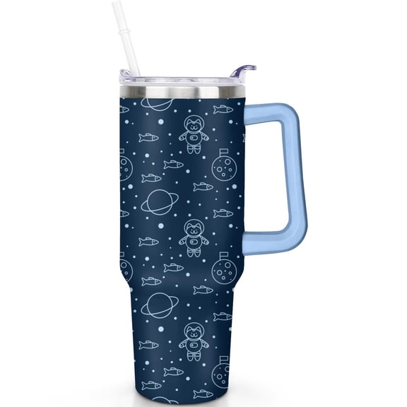 40oz Stainless Steel Space Tumbler Handle Flip Straw Lid Space Tumblers with Lids Straws Vacuum Insulated Leak Proof Travel Gifts