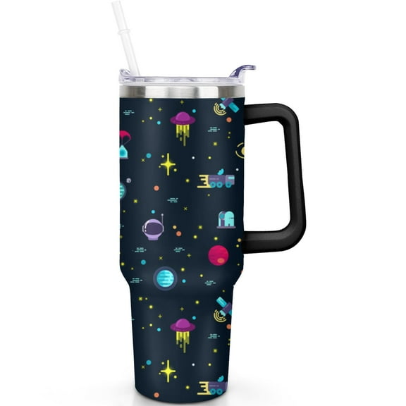 40oz Stainless Steel Space Tumbler Handle Flip Straw Lid Space Tumblers with Lids Straws Vacuum Insulated Leak Proof Travel Gifts