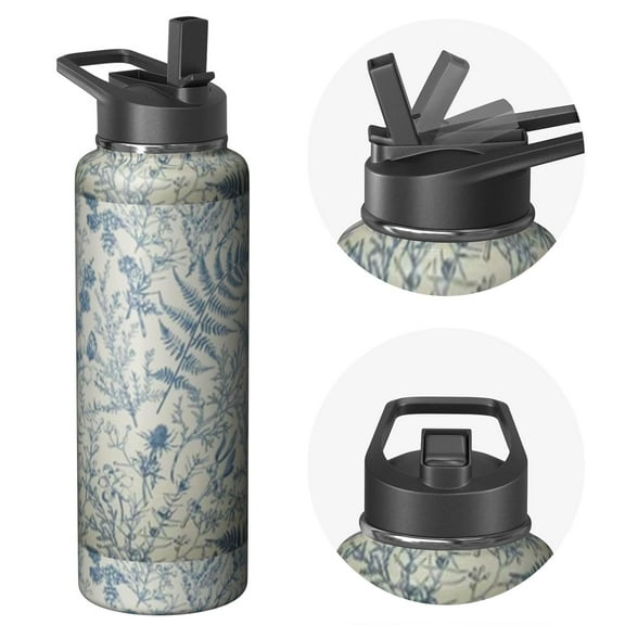 40oz Stainless Steel Triple Walled Insulated Master Pro Flask Plants Themed Design With Straw Leak Proof