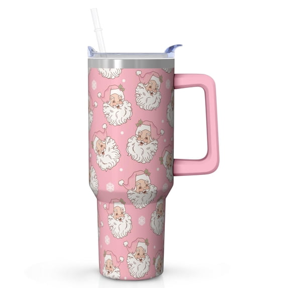 40oz Stainless Steel Tumbler Gift - Winter Themed Reindeer, Double Wall Insulated Cup w/Handle & Straw