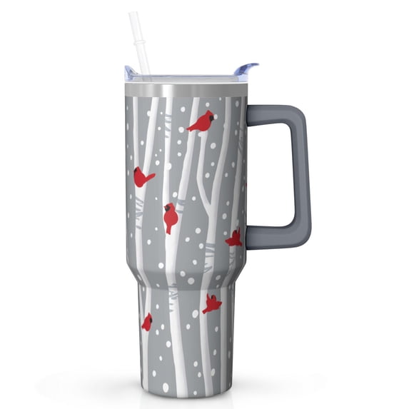 40oz Stainless Steel Tumbler Gift - Winter Themed Reindeer, Double Wall Insulated Cup w/Handle & Straw