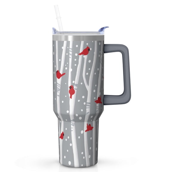 40oz Stainless Steel Tumbler Gift - Winter Themed Reindeer, Double Wall Insulated Cup w/Handle & Straw