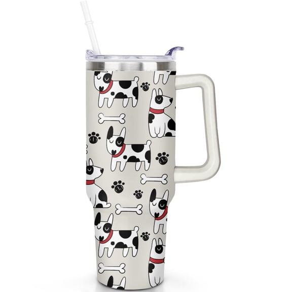 40oz Stainless Steel Tumbler for Dog Lovers with Handle and Straw Lid, Leak Proof Travel Cup Gift for Women and Men