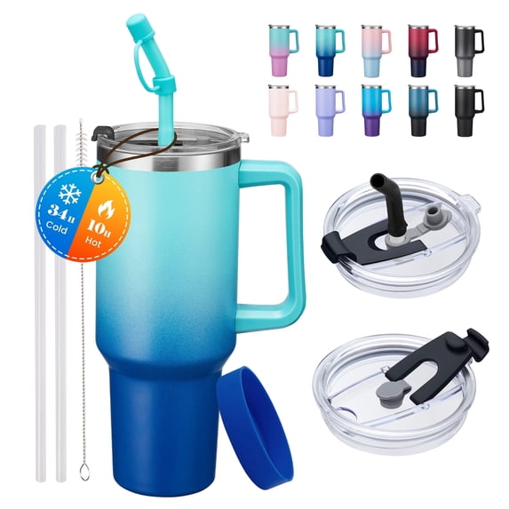 40oz Stainless-Steel Tumblers with Handle and Straw,Keep Cold 34-Hrs Hot 10-Hrs,Leak Proof Water Bottle That Fits in Cup Holder,Insulated Coffee Mug for Car Office Travel Gym