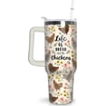 thumbnail image 1 of 40oz Stainless Steel Vacuum Insulated Tumbler with Handle & Straw - Floral Rooster Design, Travel Coffee Mug & Water Bottle - Rooster Gifts for Women, 1 of 6