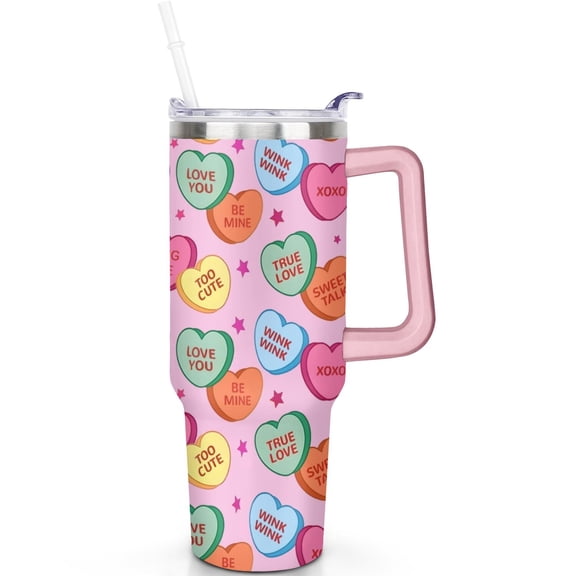 40oz Stainless Steel Valentine's Day Tumbler Vacuum Insulated Travel Mug with Flip Straw Lid Handle Leak Proof Gift for Men Women Travel Tumbler Must Have
