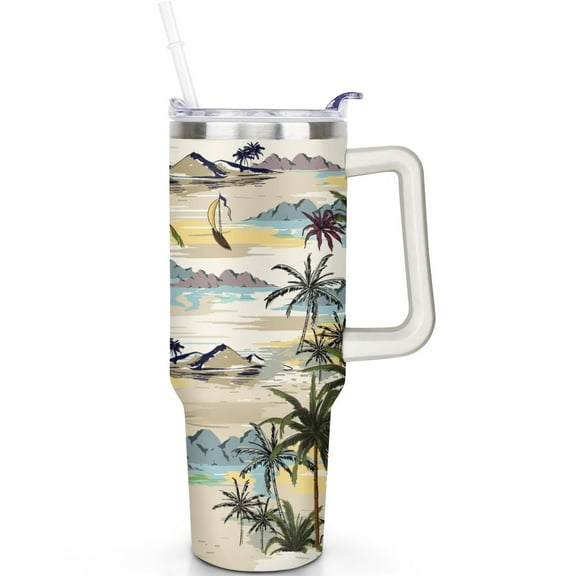 40oz Stainless Tumbler with Handle and Lid, Hawaii Theme Gift Travel Cup
